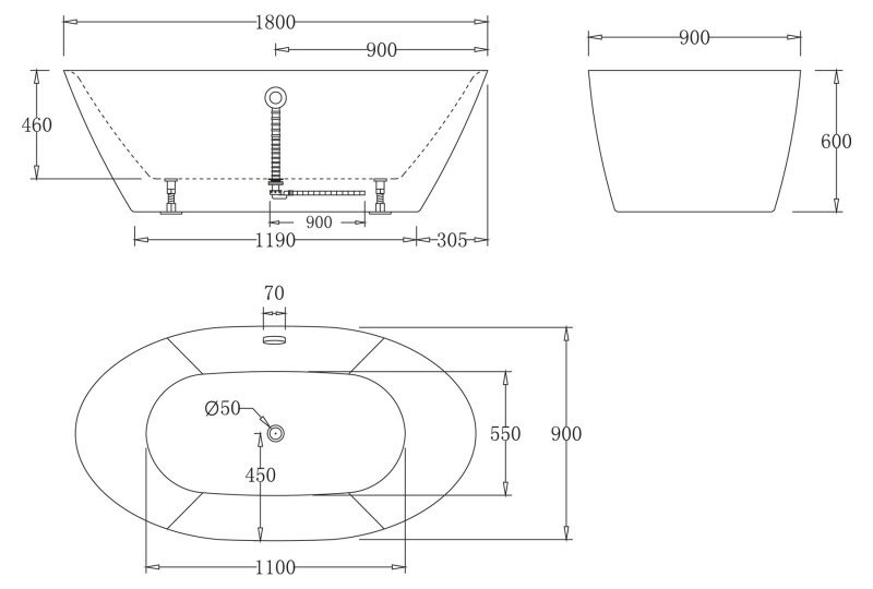 Фото Акриловая ванна BelBagno 180x90x60 BB68-1800