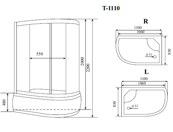 Фото Душевая кабина Timo Standart T-1110 P L, левостороняя