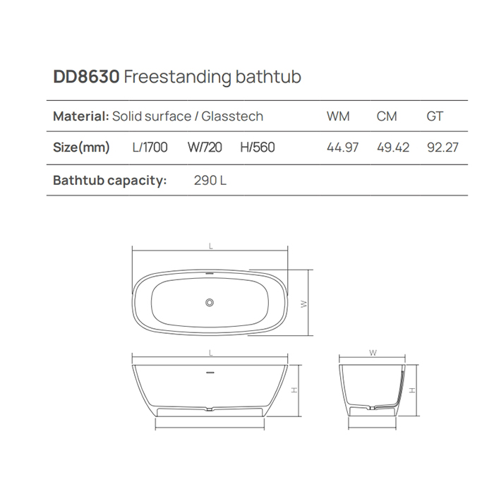 Фото Отдельностоящая ванна Dea Design Soul 170x72x 56 DD8630 1700 18 белый