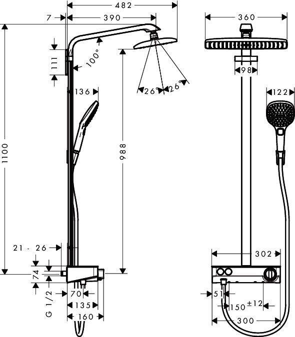 Фото Душевая стойка hansgrohe Showerpipe 360 1jet с ShowerTablet Select 300 27288400 с термостатом