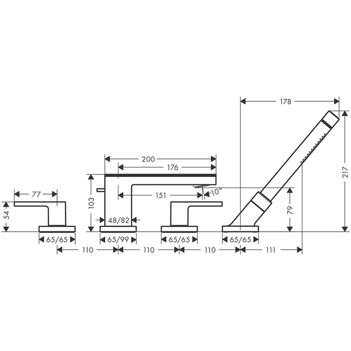 Фото Смеситель на борт ванны Axor MyEdition 47430600 с душевым гарнитуром хром/черное стекло