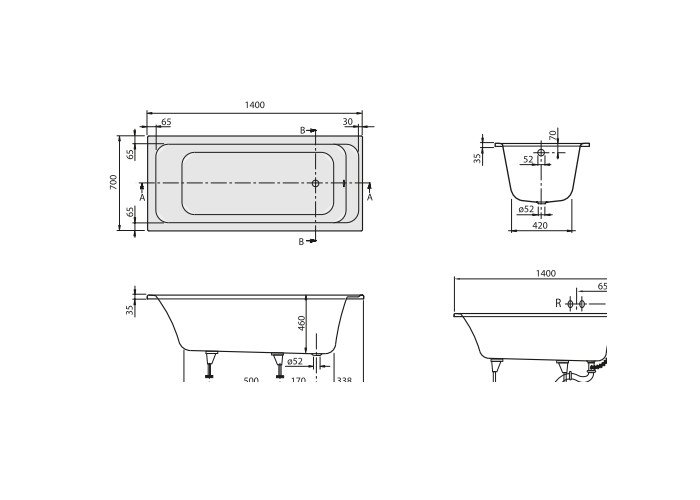 Фото Акриловая ванна Villeroy&Boch Omnia architectura 140x70 UBA147ARA2V-01
