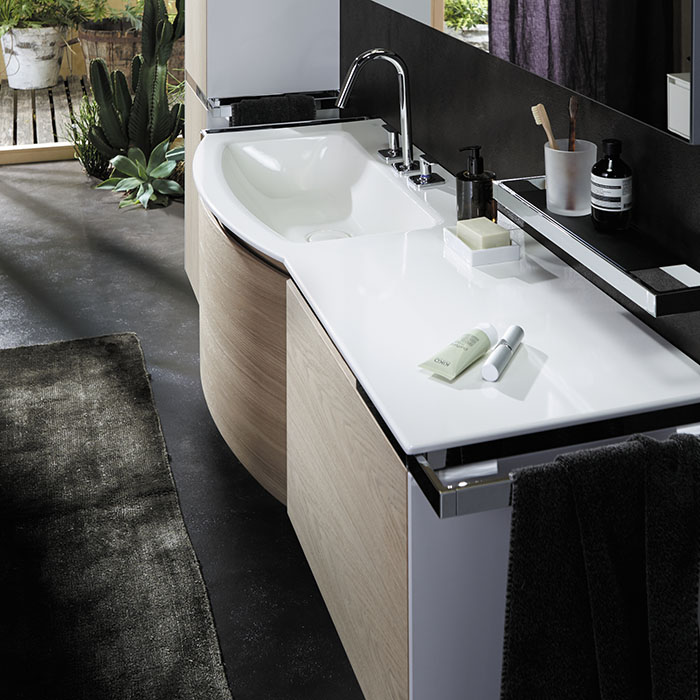 Фото Тумба с раковиной Burgbad Yso 158 SFAD141 L F2184 K0387 C0001*1 аутентичный дуб/белый глянцевый
