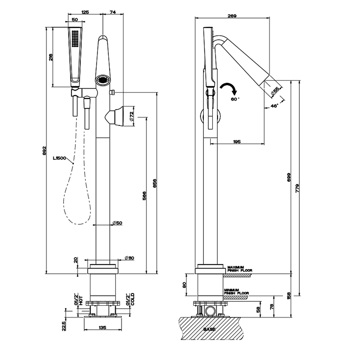 Фото Смеситель для ванны Gessi Cono 45028#706 черный