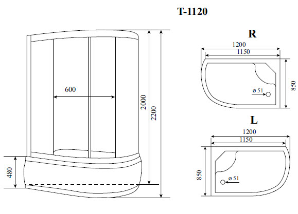 Фото Душевая кабина Timo Standart T-1120 P R, правосторонняя