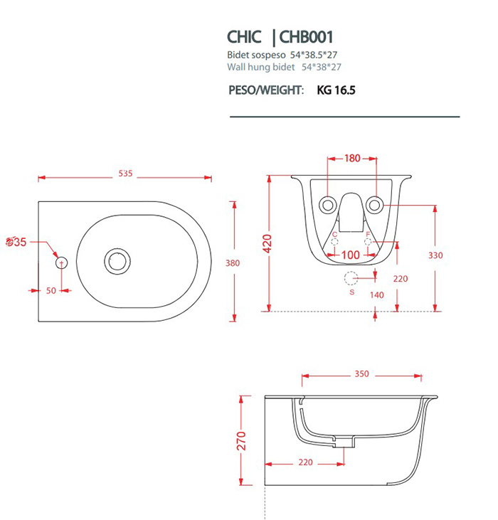 Фото Биде подвесное Artceram Chic CHB001 05 00