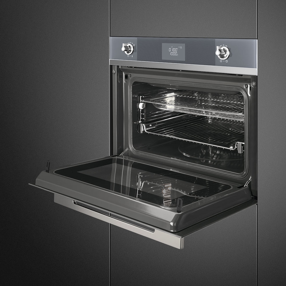 Фото Комбинированный духовой шкаф с функцией СВЧ Smeg SF4102MCS