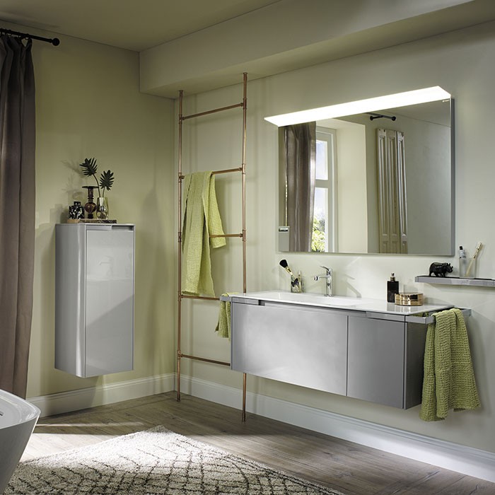 Фото Тумба с раковиной Burgbad Yso 128 SFAC111 L F2155 C0001*1 светло-серый глянцевый