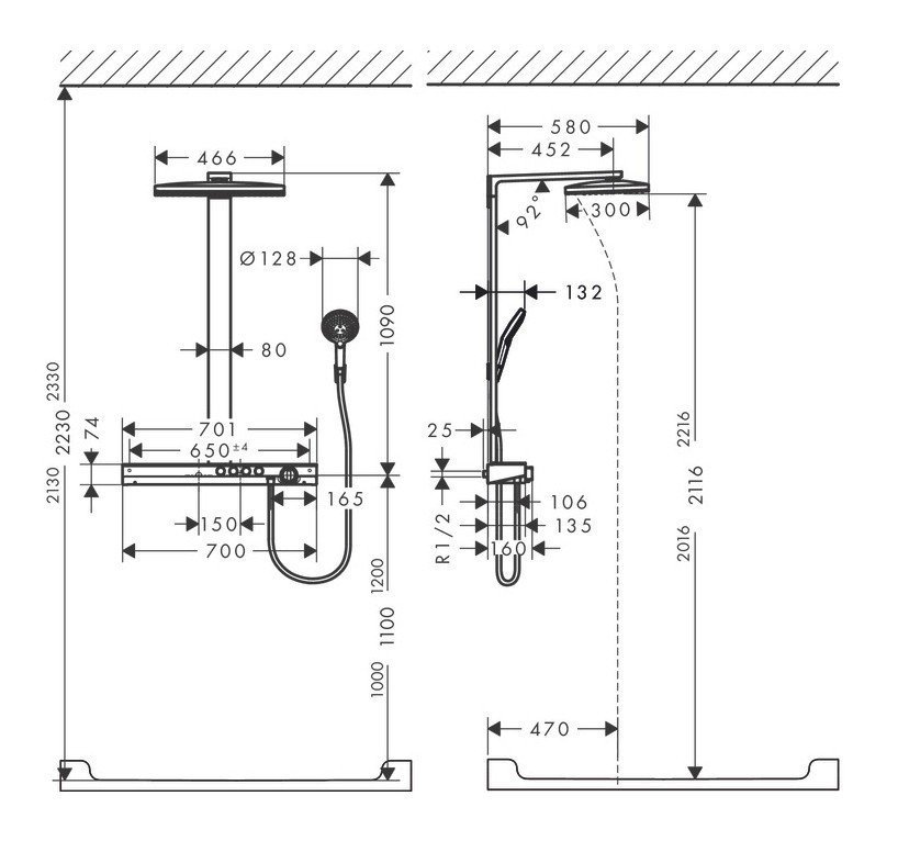 Фото Душевая стойка с термостатом hansgrohe Showerpipe 460 2jet EcoSmart 27109400 9 л/мин белый хром
