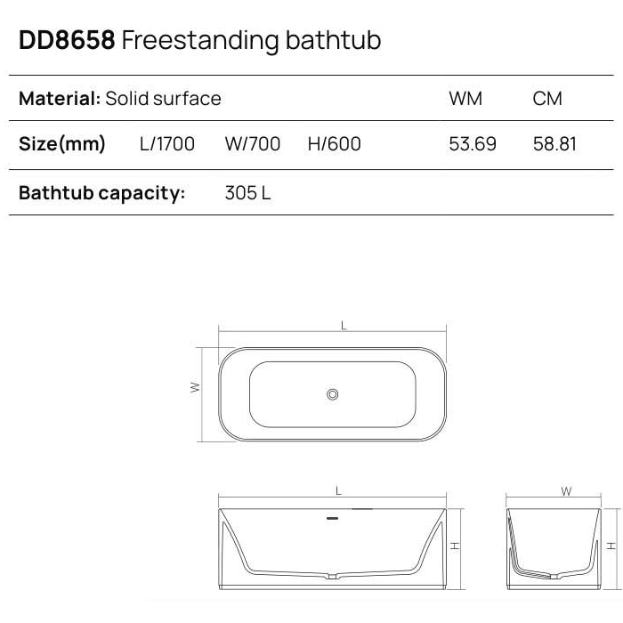 Фото Отдельностоящая ванна Dea Design Soul 170х70х60 DD8658 1700 18 белый