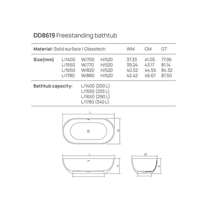 Фото Отдельностоящая ванна Dea Design Shadow 178x88x52 DD8619 1780 18 белый