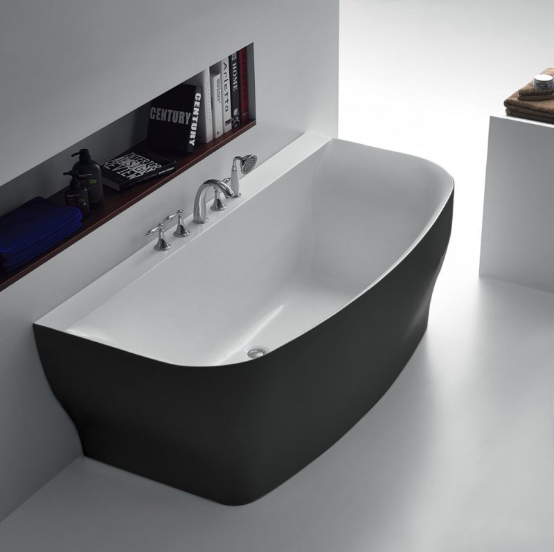Фото Акриловая ванна BelBagno 165x78 BB74-NERO-W0 черно-белая, без перелива