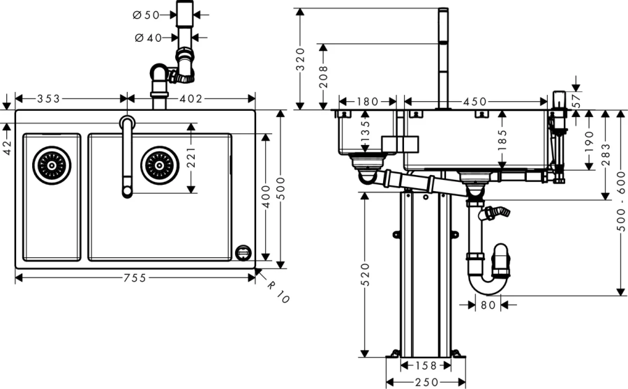 Фото Кухонная комбинация hansgrohe C71-F655-09 43206000 хром
