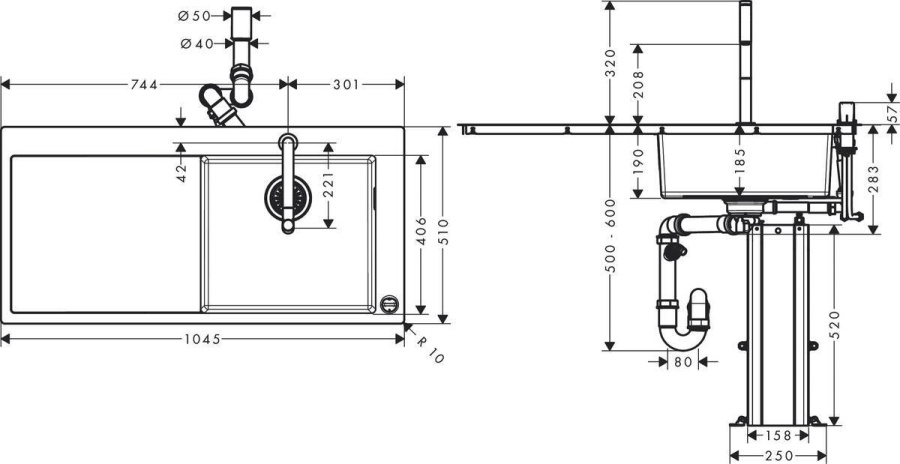 Фото Кухонная комбинация hansgrohe 450 с крылом C71-F450-07 43205000