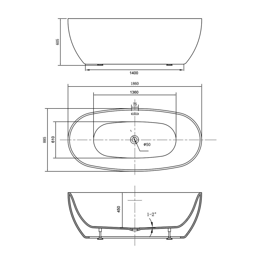 Фото Акриловая ванна Vincea 186x88 VBT-405-1860