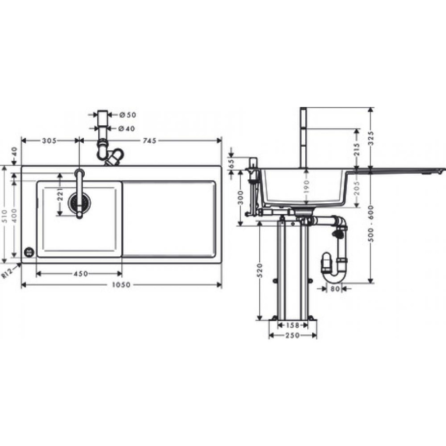 Фото Кухонная комбинация hansgrohe 450 с крылом C51-F450-12 43228000