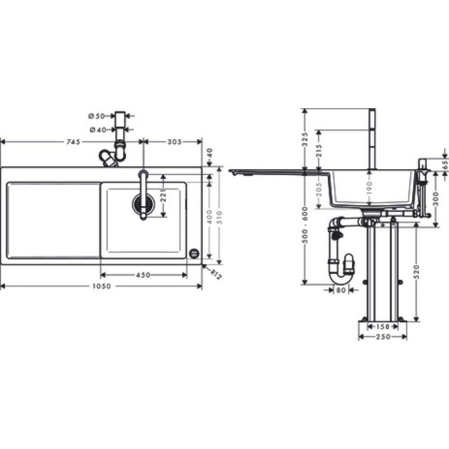 Фото Кухонная комбинация hansgrohe 450 с крылом C51-F450-08 43219000