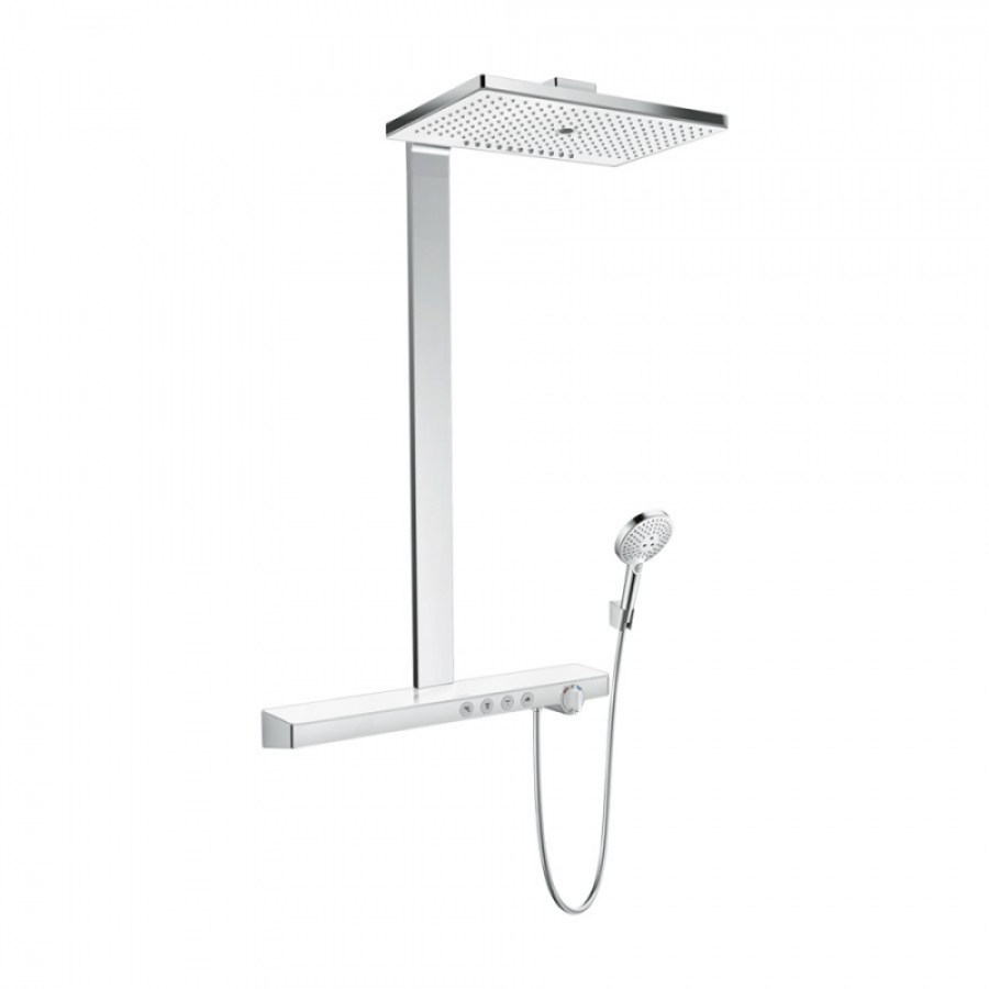 Фото Душевая стойка с термостатом hansgrohe Showerpipe 460 3jet EcoSmart 27029400 9 л/мин белый хром