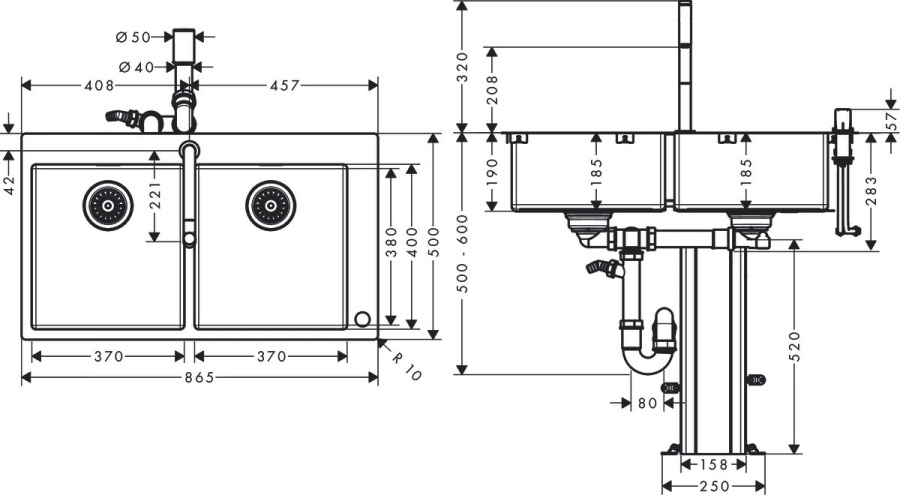 Фото Кухонная комбинация hansgrohe 370/370 C71-F765-10 43203800 сталь