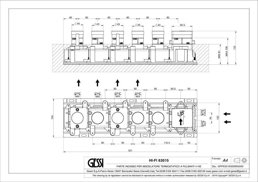 Фото Внутренняя часть для термостатического смесителя до 4х функций Gessi 63015#031
