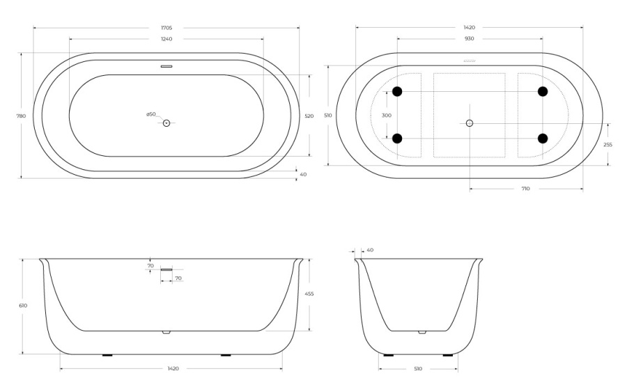 Фото Акриловая ванна BelBagno 170x78 BB709-1700-780